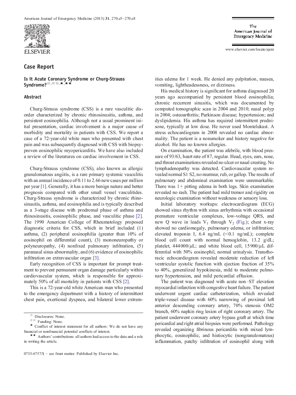 Is it Acute Coronary Syndrome or Churg-Strauss Syndrome?