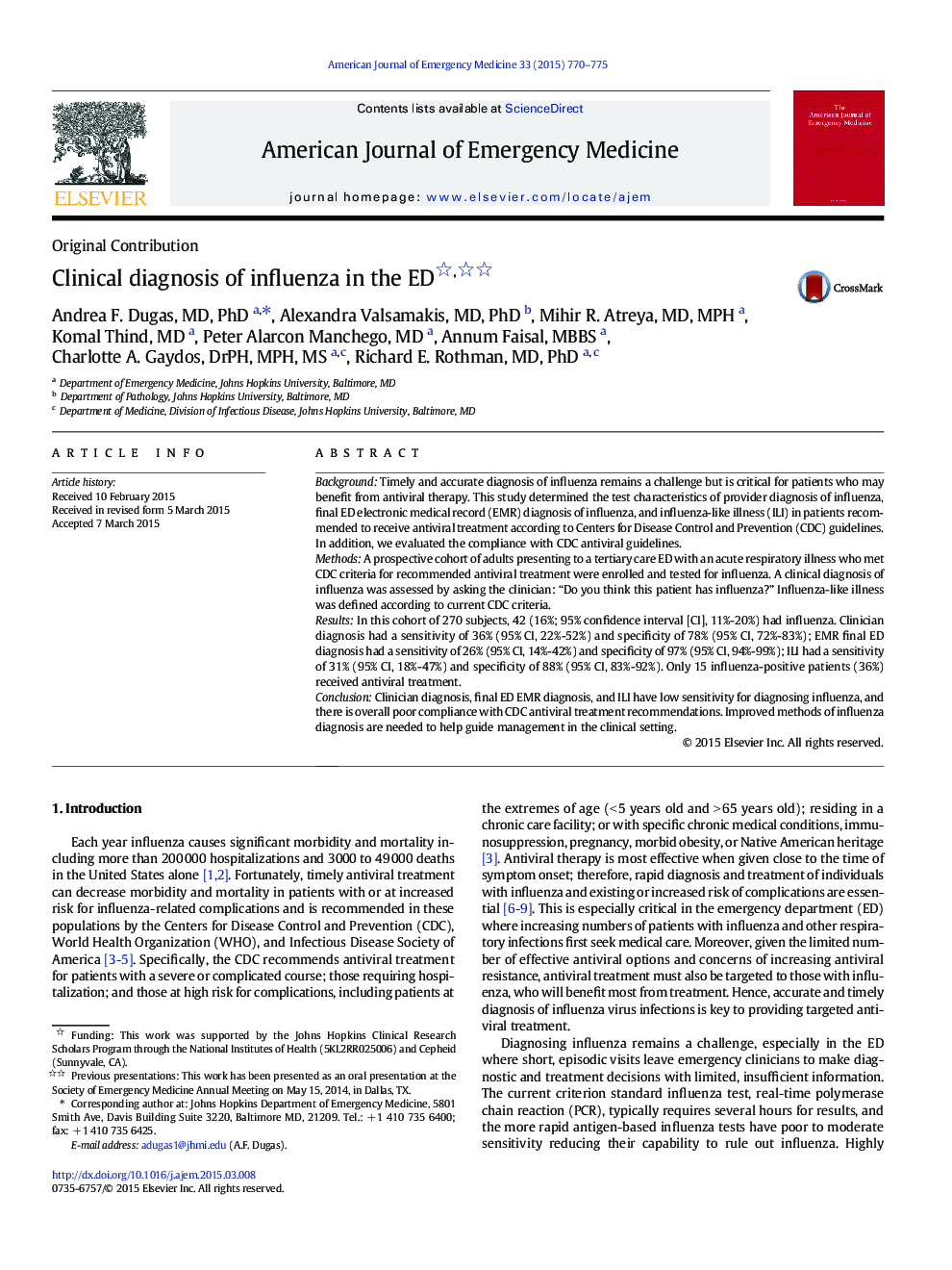 Clinical diagnosis of influenza in the ED 