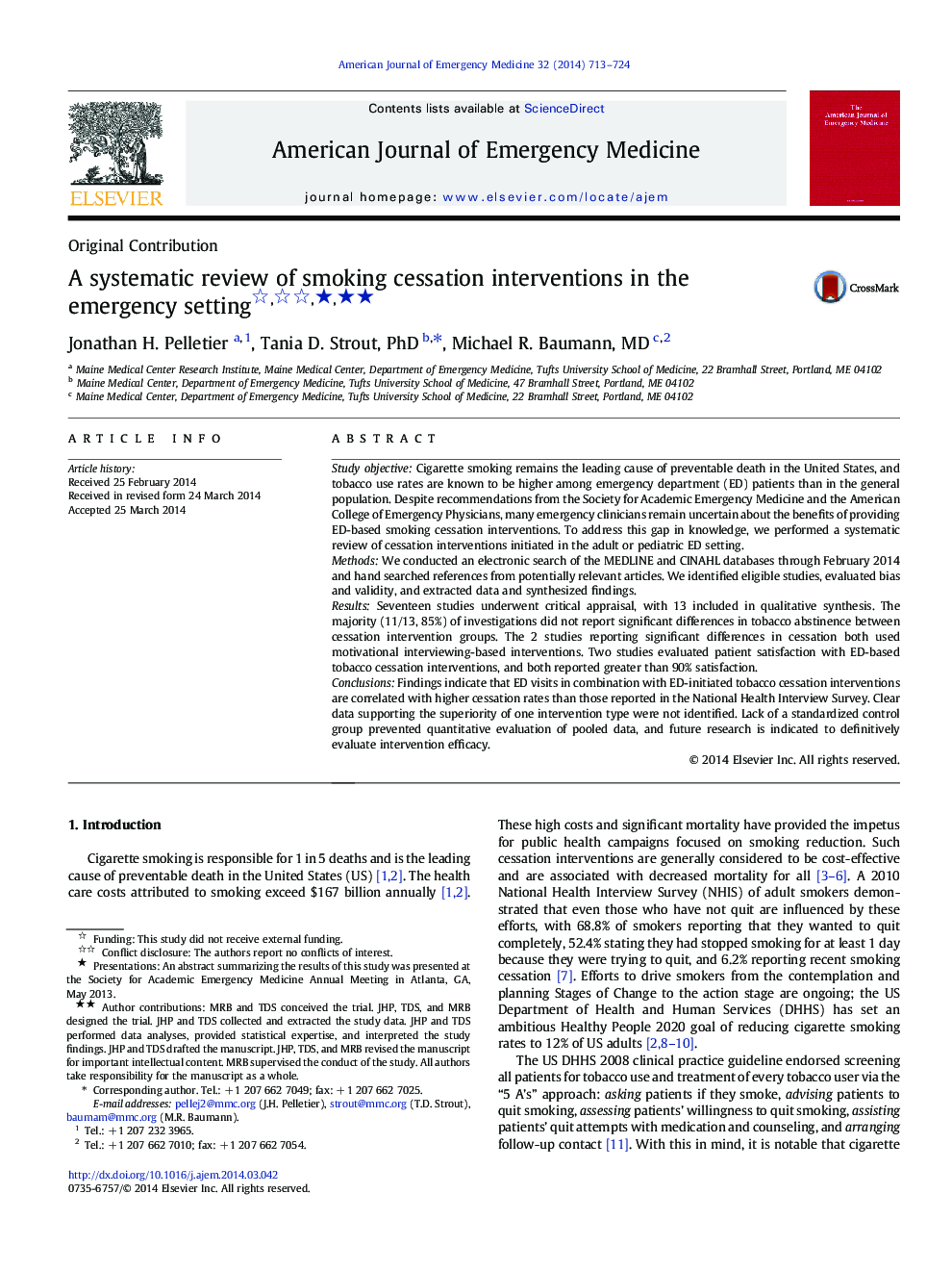 A systematic review of smoking cessation interventions in the emergency setting ★★★