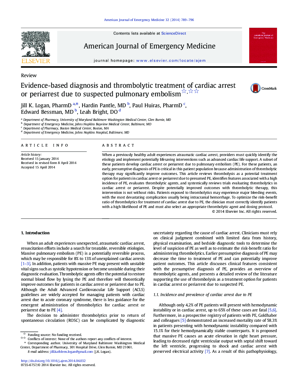 Evidence-based diagnosis and thrombolytic treatment of cardiac arrest or periarrest due to suspected pulmonary embolism 