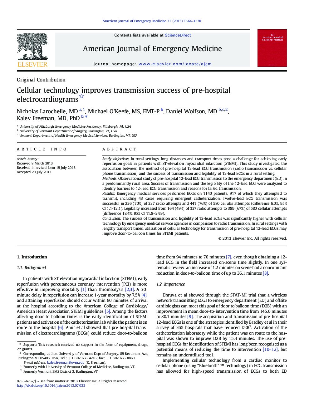 Cellular technology improves transmission success of pre-hospital electrocardiograms