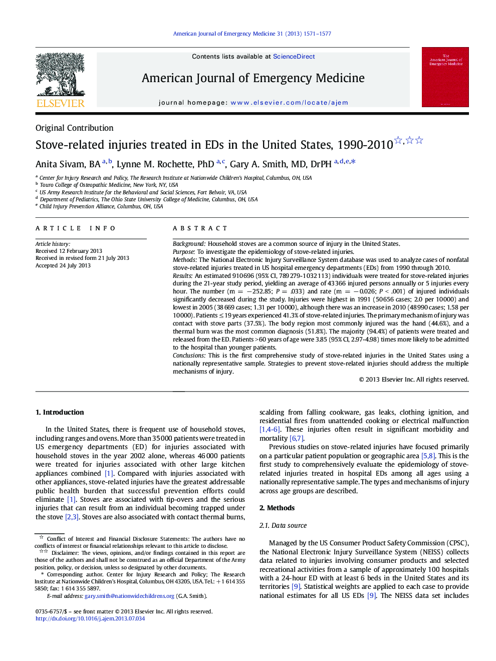 Stove-related injuries treated in EDs in the United States, 1990-2010 