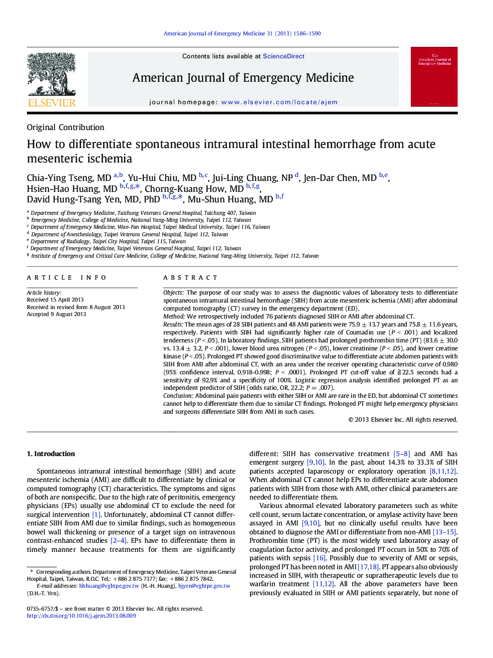 How to differentiate spontaneous intramural intestinal hemorrhage from acute mesenteric ischemia