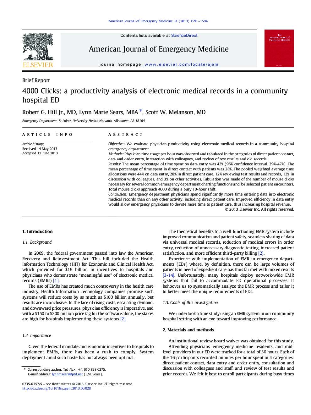 4000 Clicks: a productivity analysis of electronic medical records in a community hospital ED