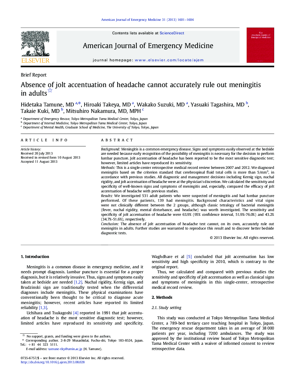 Absence of jolt accentuation of headache cannot accurately rule out meningitis in adults 