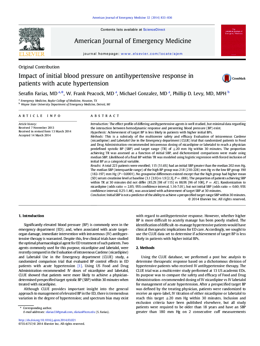 Impact of initial blood pressure on antihypertensive response in patients with acute hypertension