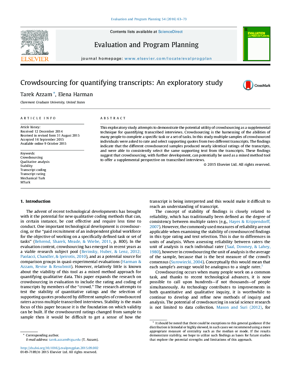 Crowdsourcing for quantifying transcripts: An exploratory study