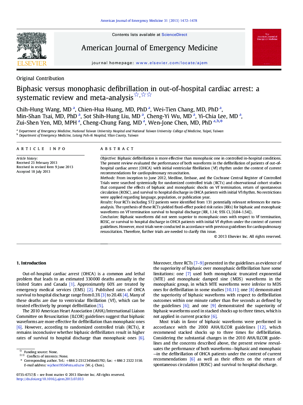 Biphasic versus monophasic defibrillation in out-of-hospital cardiac arrest: a systematic review and meta-analysis 