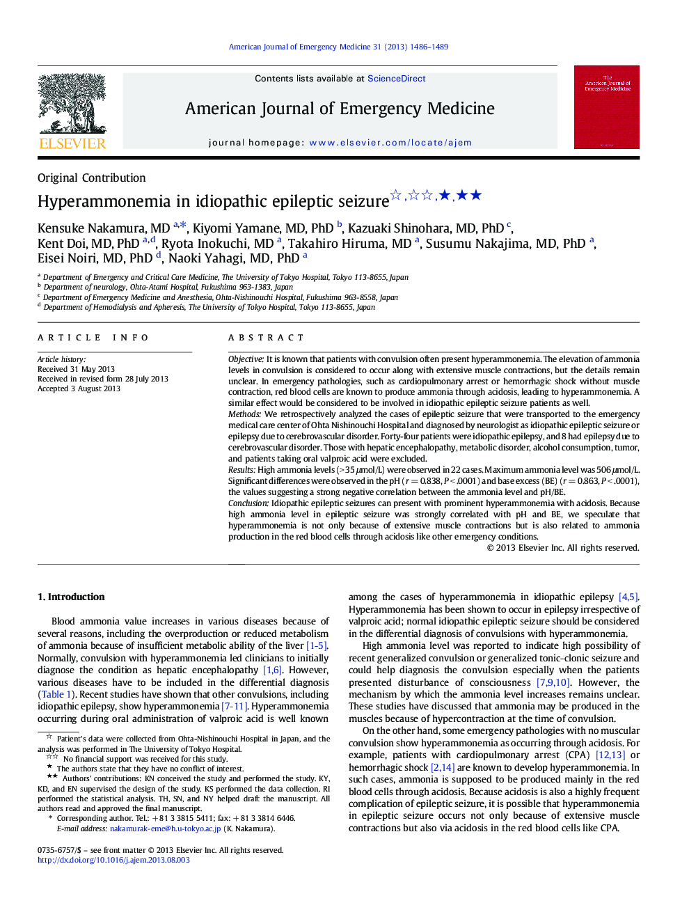 Hyperammonemia in idiopathic epileptic seizure ★★★