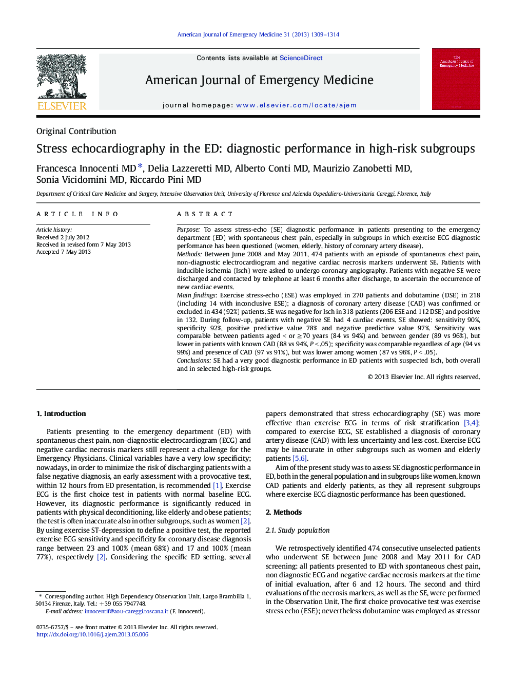 Stress echocardiography in the ED: diagnostic performance in high-risk subgroups