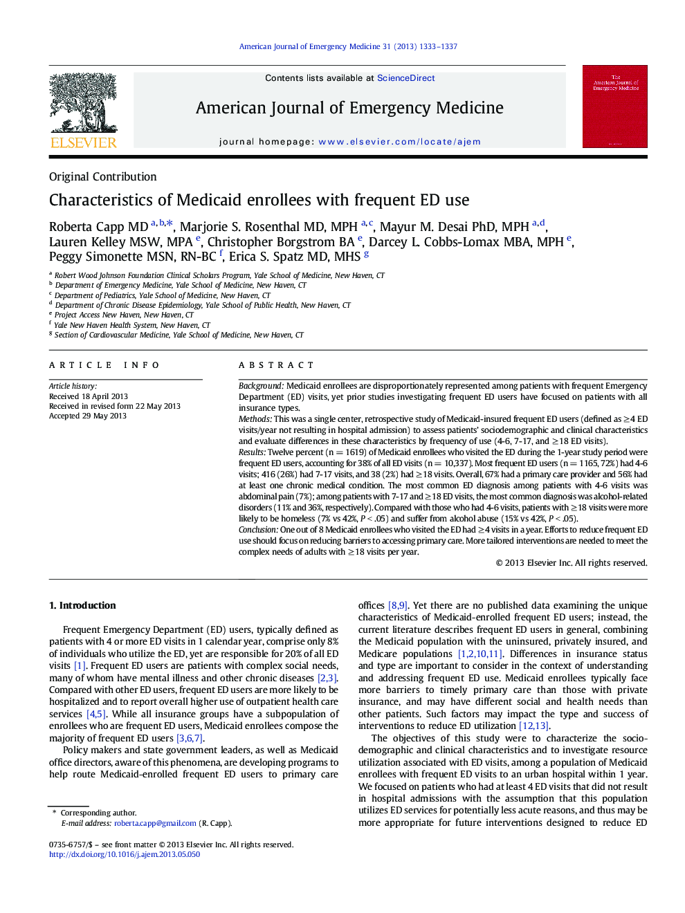 Characteristics of Medicaid enrollees with frequent ED use