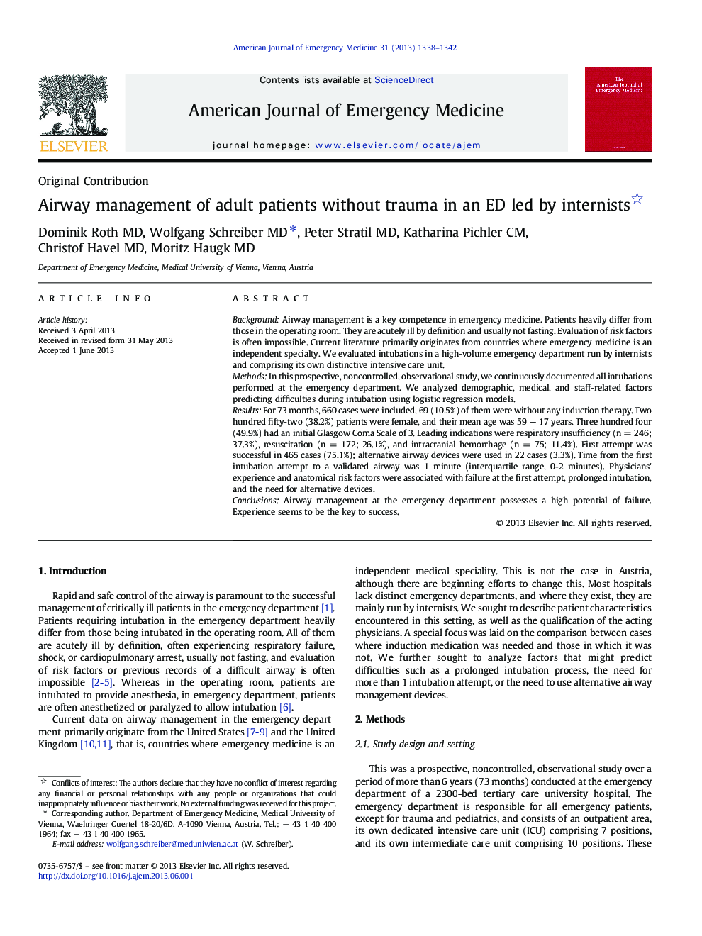 Airway management of adult patients without trauma in an ED led by internists 