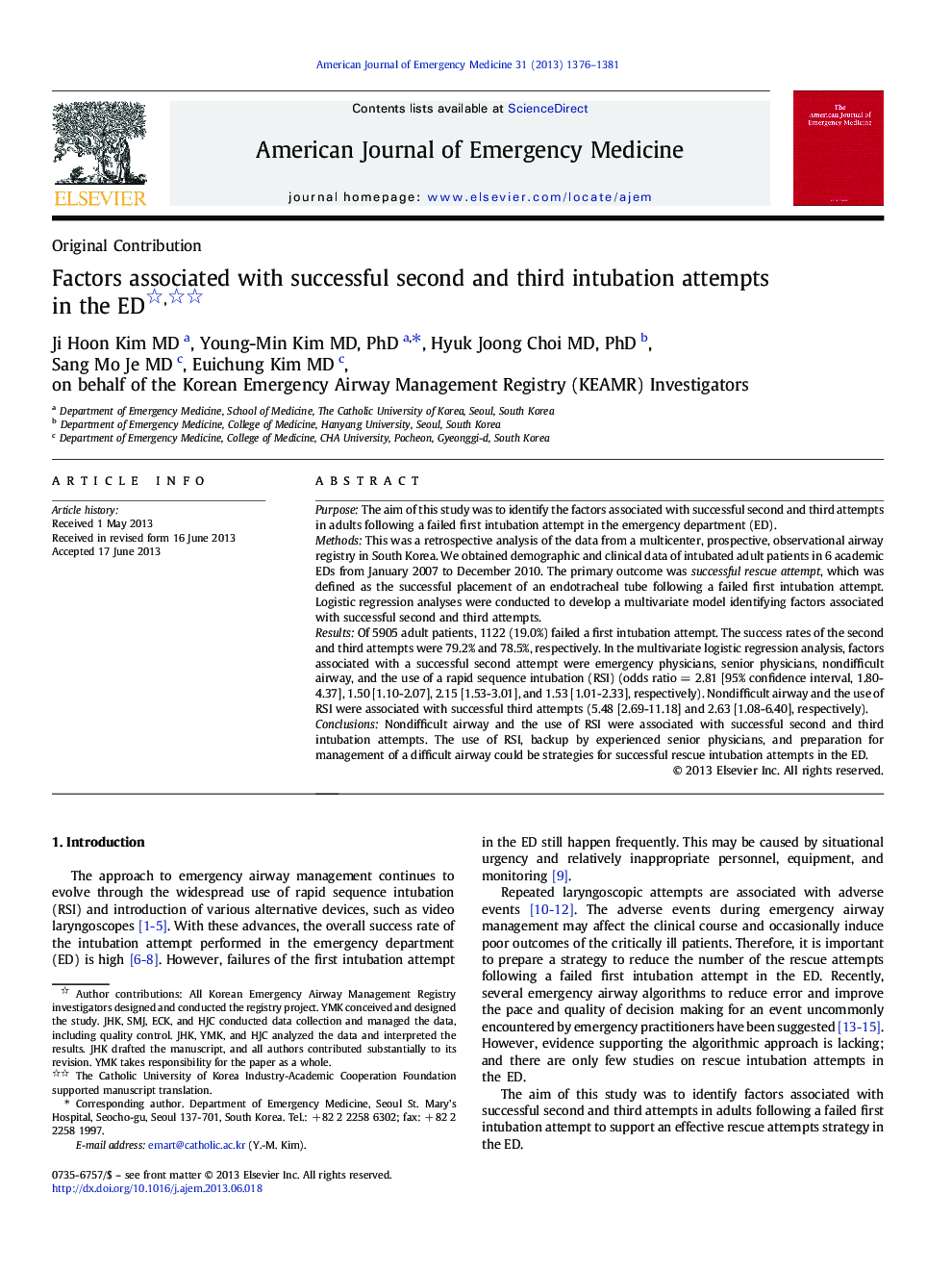 Factors associated with successful second and third intubation attempts in the ED 