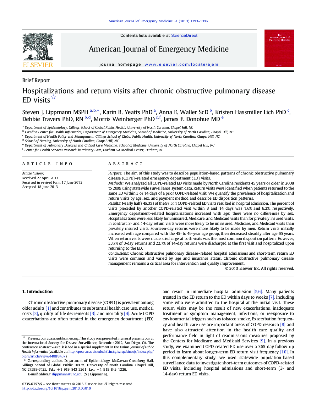 Hospitalizations and return visits after chronic obstructive pulmonary disease ED visits 
