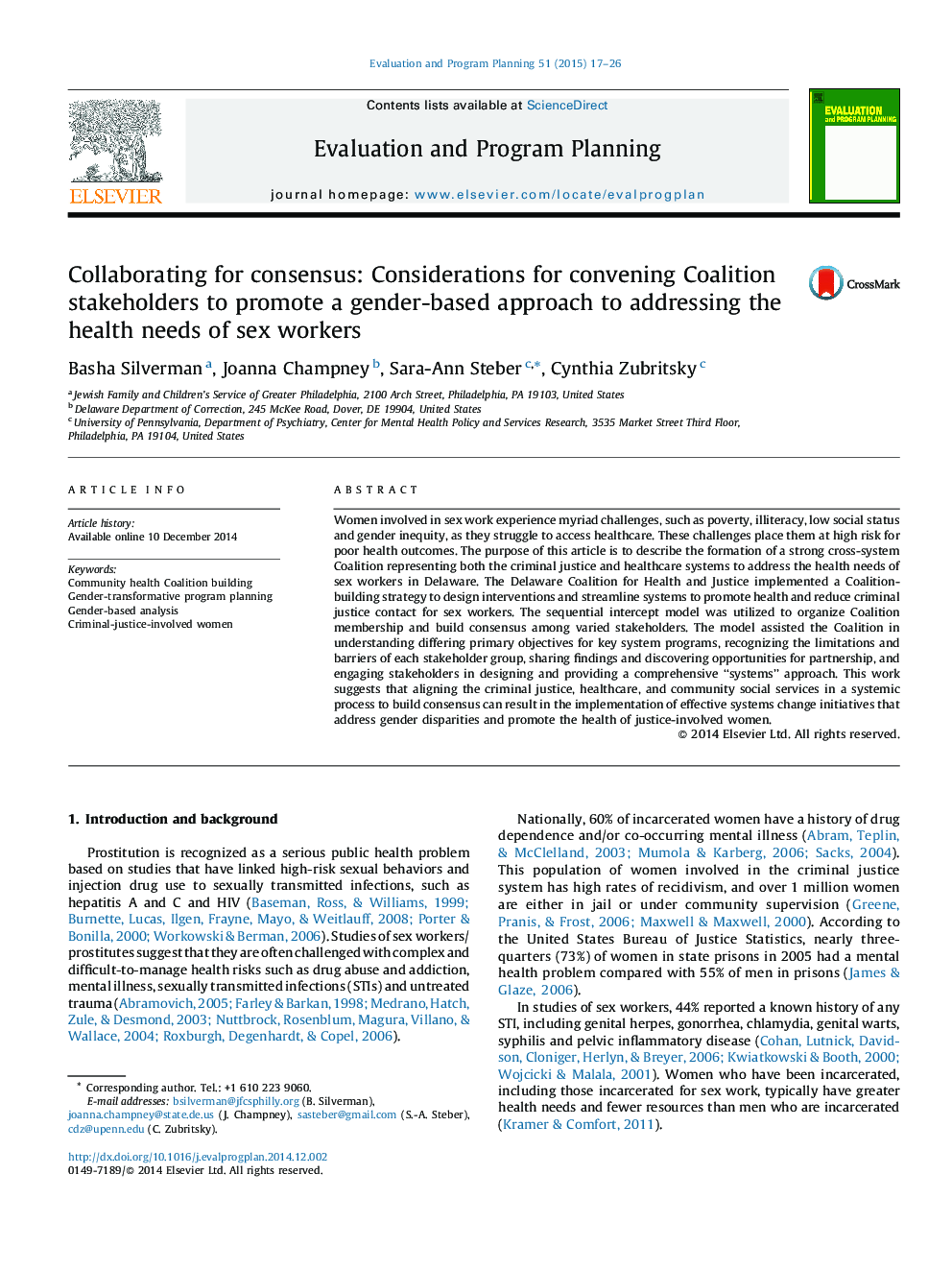 Collaborating for consensus: Considerations for convening Coalition stakeholders to promote a gender-based approach to addressing the health needs of sex workers