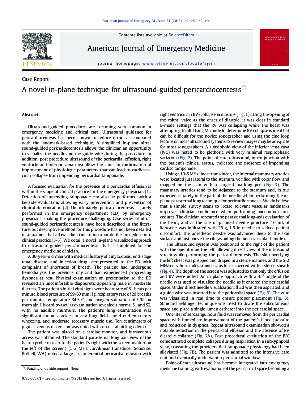A novel in-plane technique for ultrasound-guided pericardiocentesis