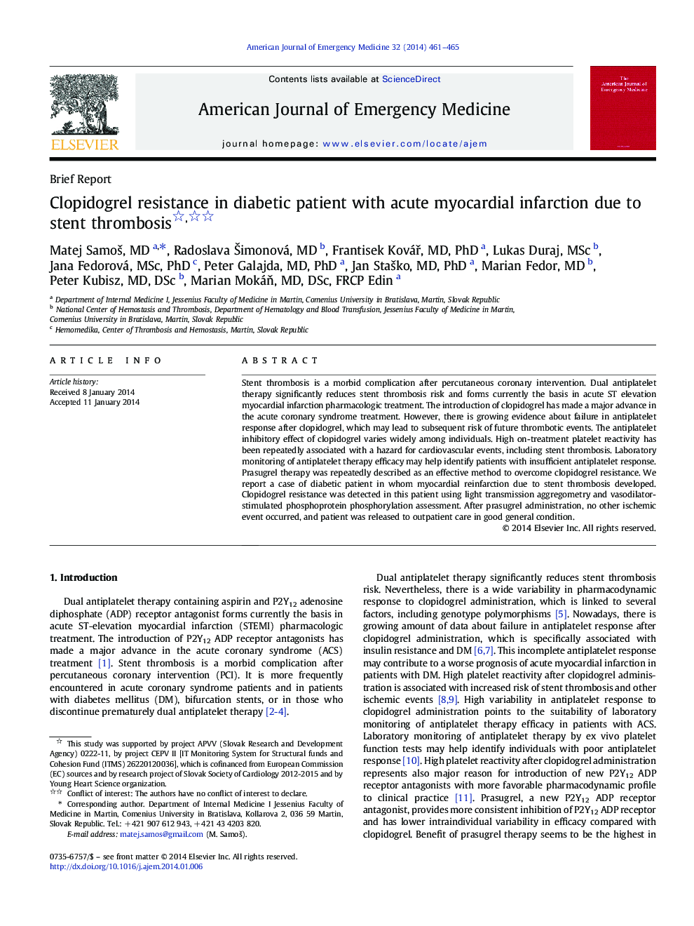 Clopidogrel resistance in diabetic patient with acute myocardial infarction due to stent thrombosis 