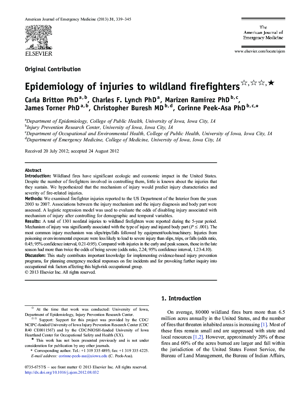 Epidemiology of injuries to wildland firefighters ★