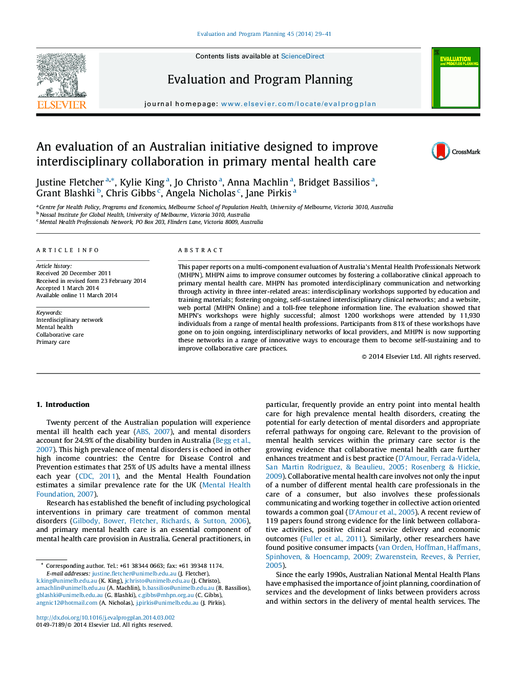 ارزیابی یک ابتکار استرالیا برای بهبود همکاری بین رشته ای در مراقبت های بهداشتی اولیه 