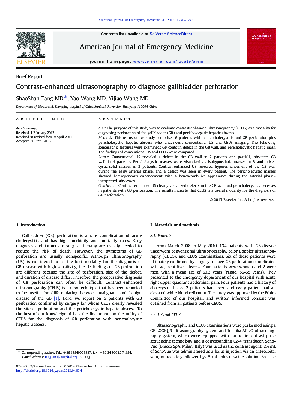 Contrast-enhanced ultrasonography to diagnose gallbladder perforation
