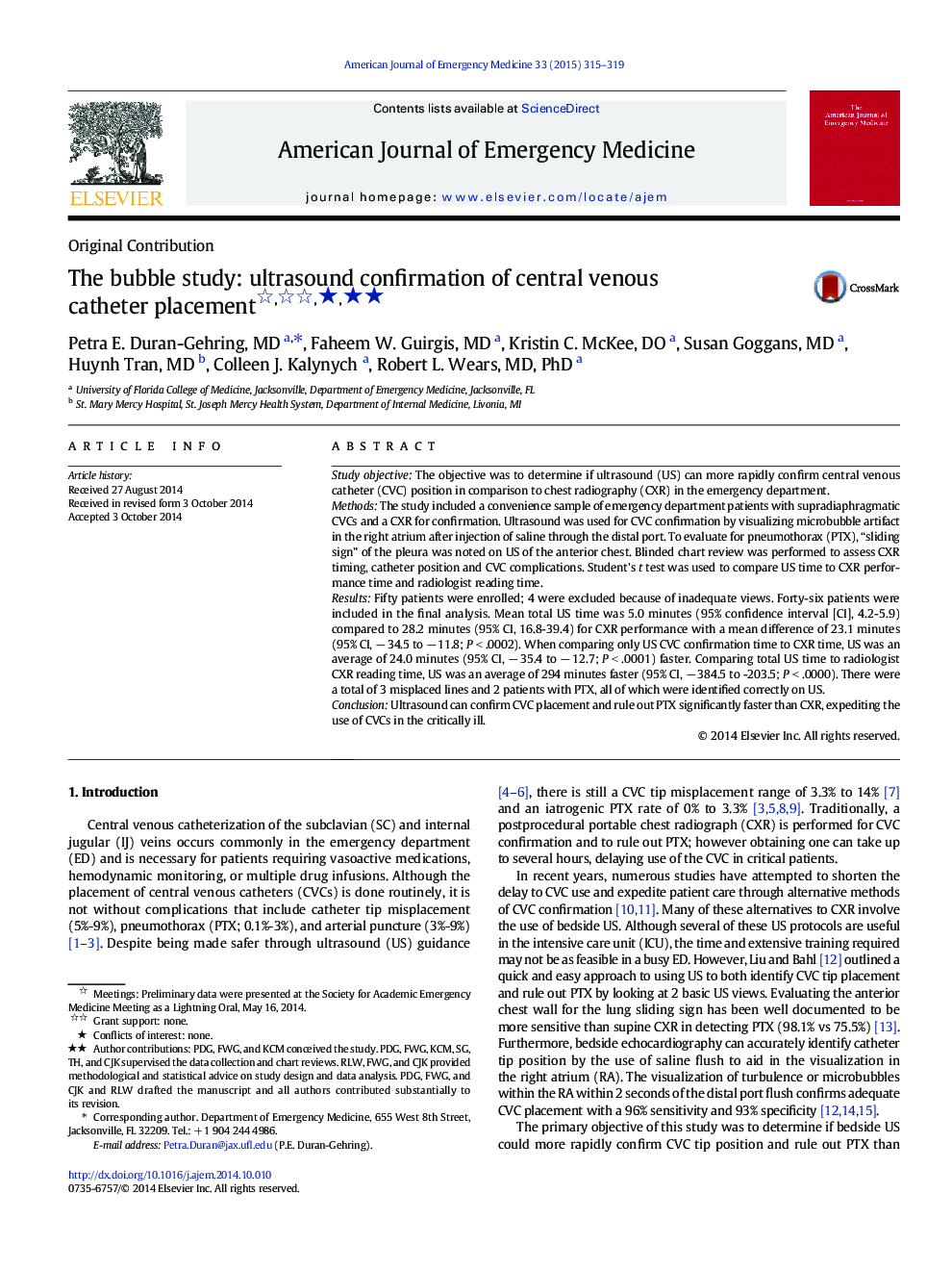 The bubble study: ultrasound confirmation of central venous catheter placement ★★★