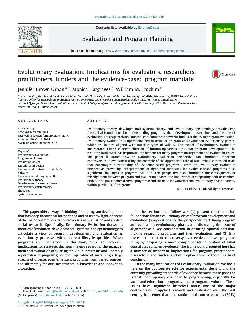 Evolutionary Evaluation: Implications for evaluators, researchers, practitioners, funders and the evidence-based program mandate