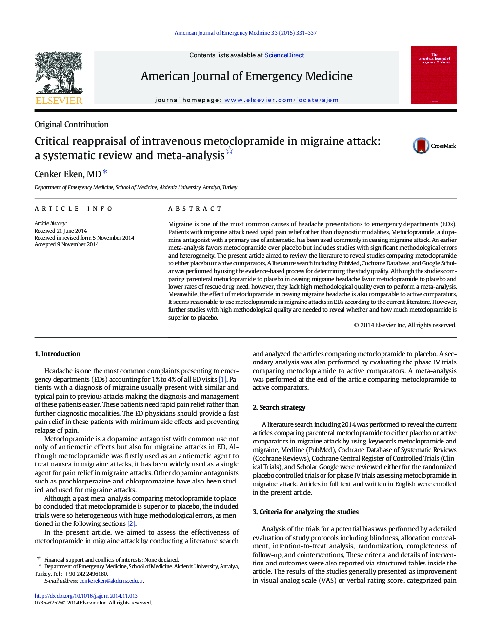 Critical reappraisal of intravenous metoclopramide in migraine attack: a systematic review and meta-analysis 