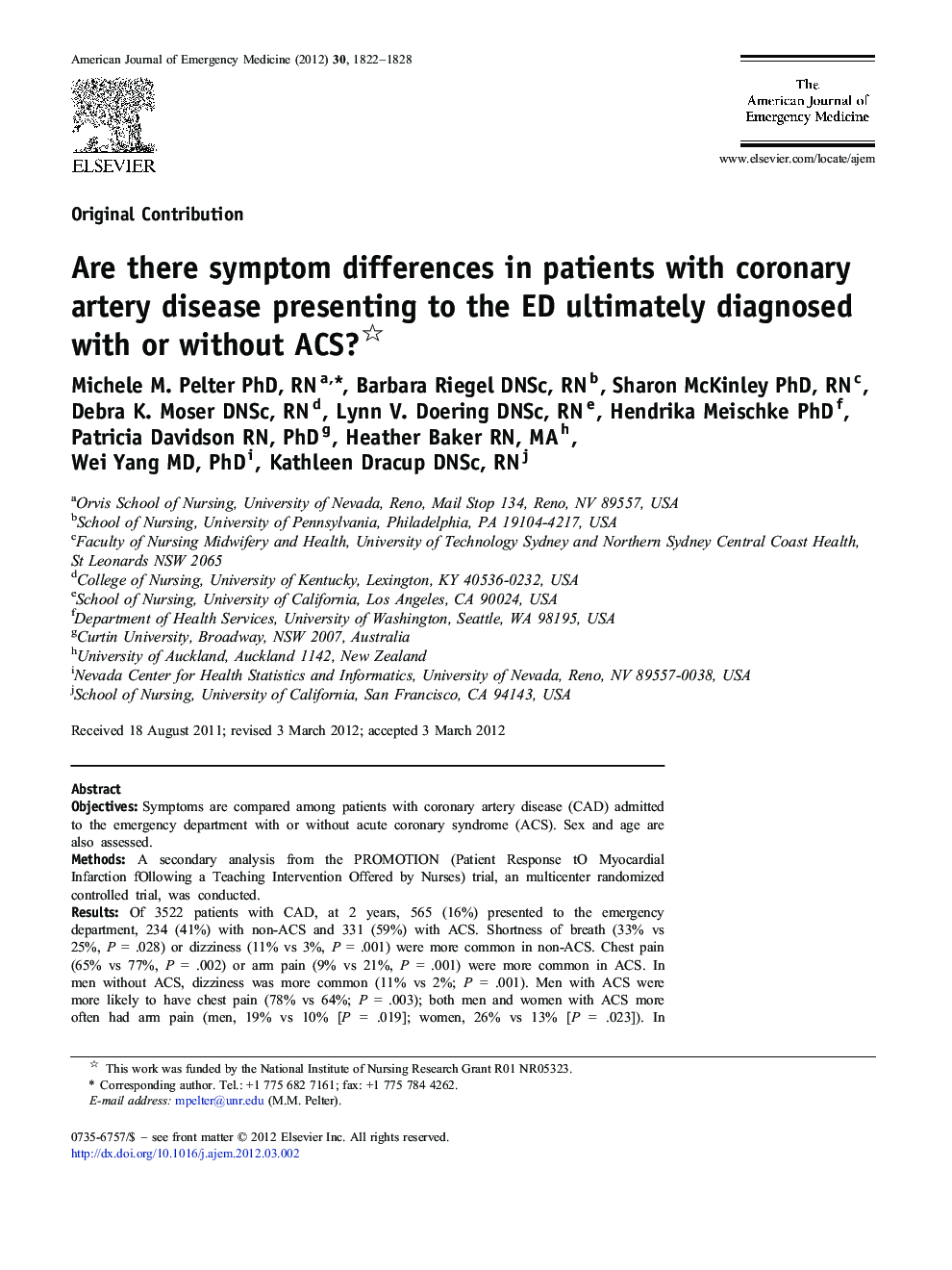 Are there symptom differences in patients with coronary artery disease presenting to the ED ultimately diagnosed with or without ACS?