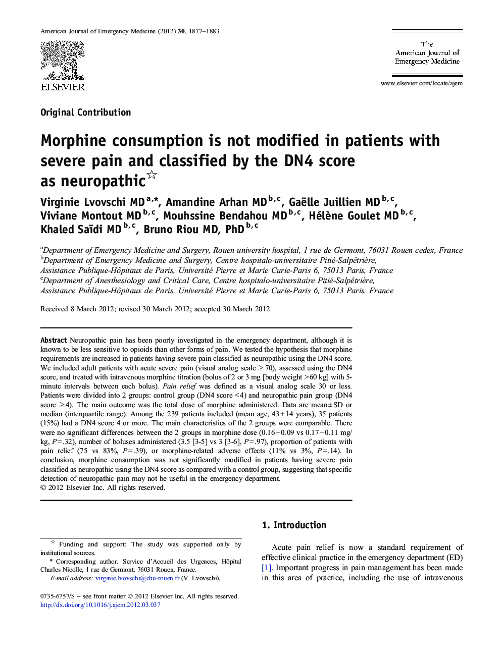 Morphine consumption is not modified in patients with severe pain and classified by the DN4 score as neuropathic