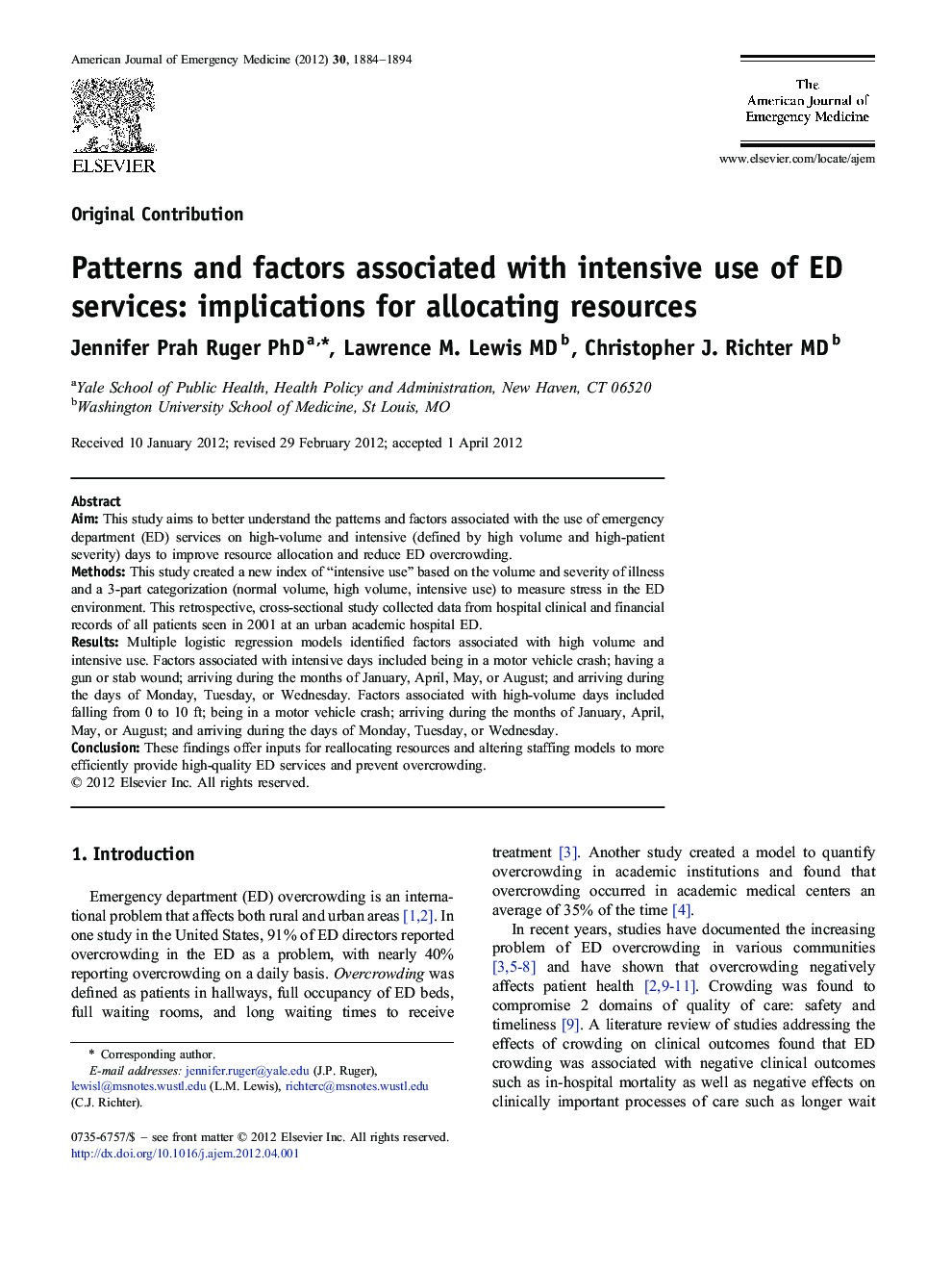Patterns and factors associated with intensive use of ED services: implications for allocating resources