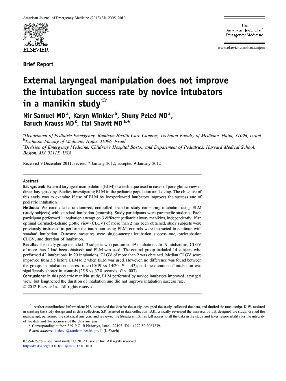 External laryngeal manipulation does not improve the intubation success rate by novice intubators in a manikin study 