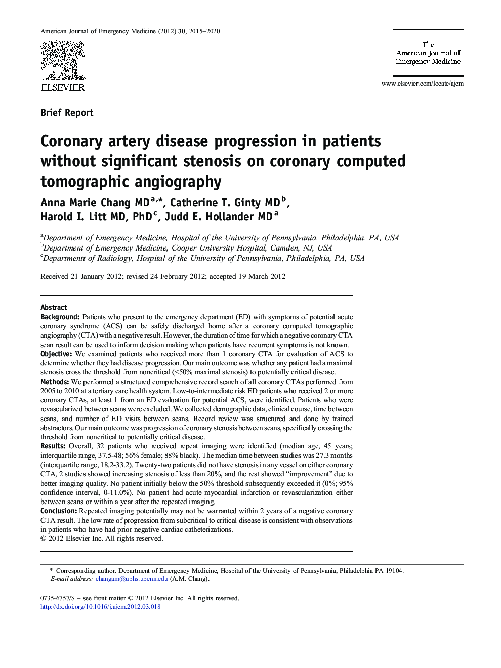 Coronary artery disease progression in patients without significant stenosis on coronary computed tomographic angiography