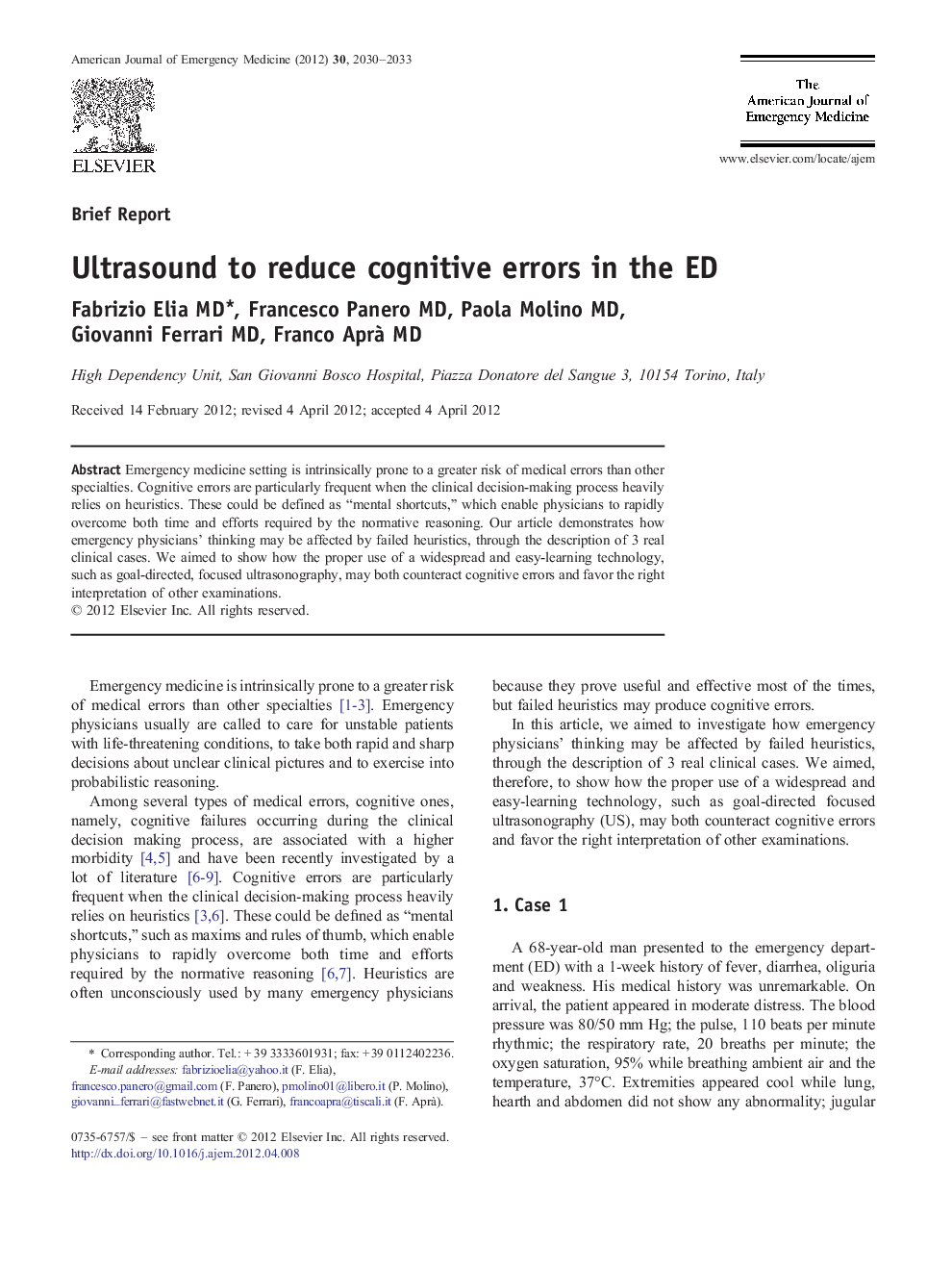 Ultrasound to reduce cognitive errors in the ED