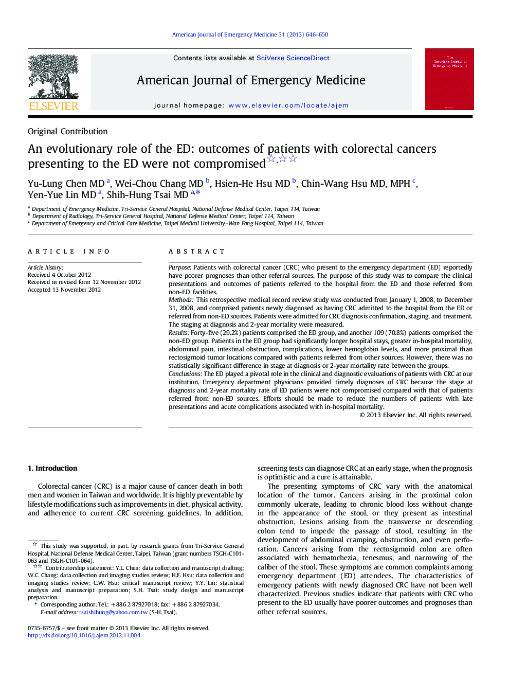 An evolutionary role of the ED: outcomes of patients with colorectal cancers presenting to the ED were not compromised