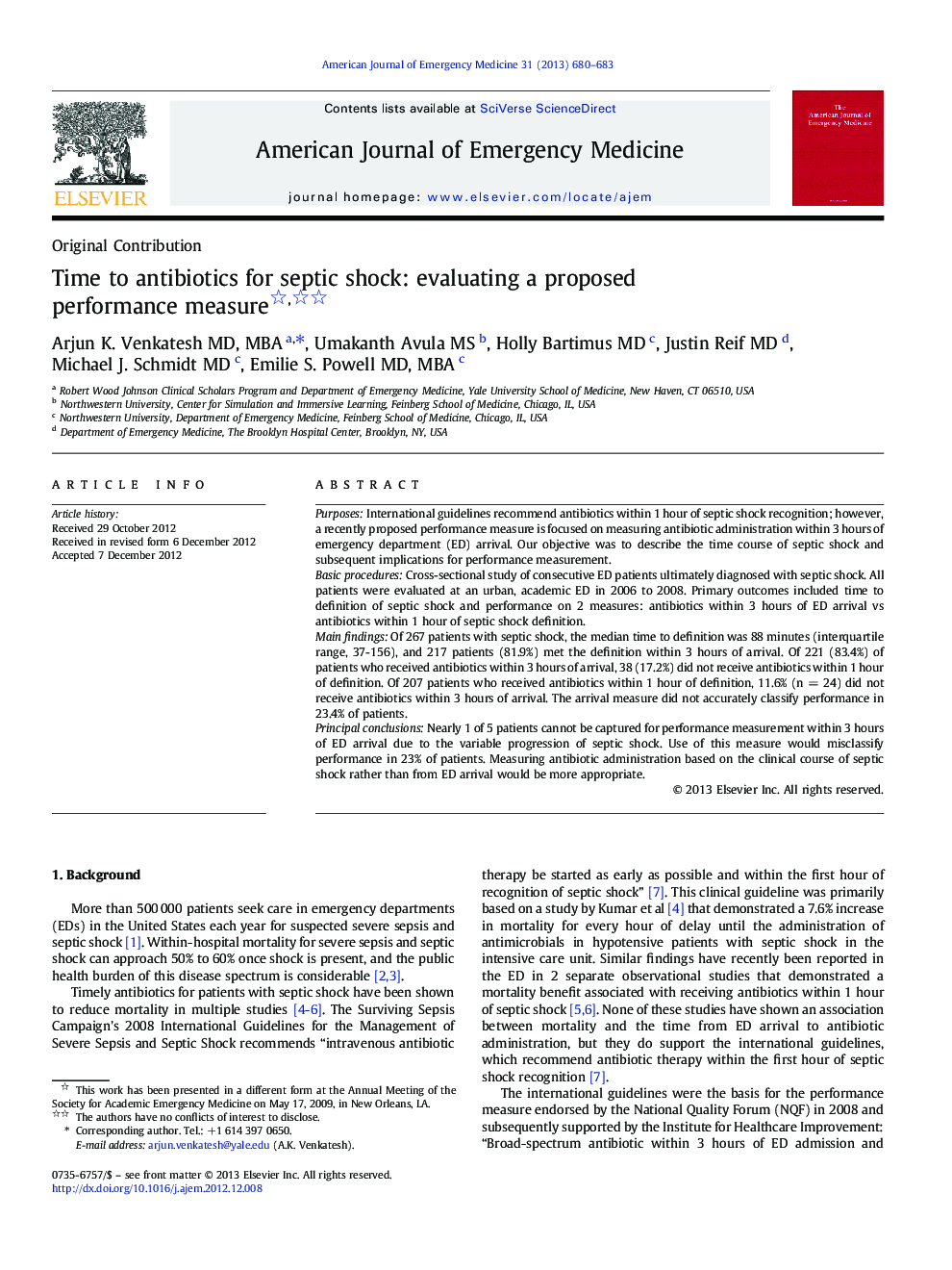 Time to antibiotics for septic shock: evaluating a proposed performance measure 