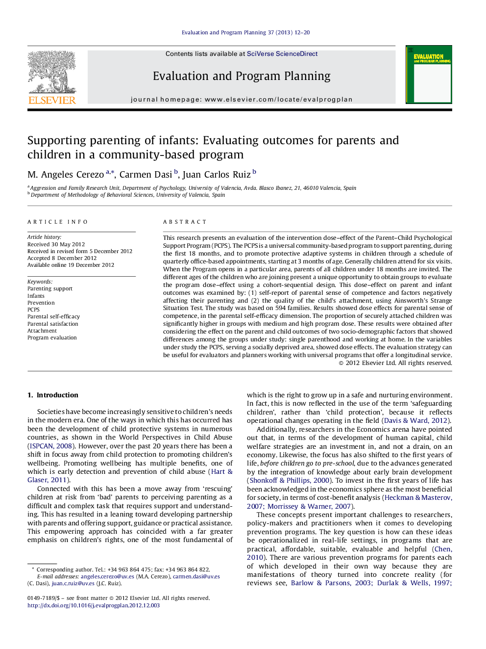 Supporting parenting of infants: Evaluating outcomes for parents and children in a community-based program