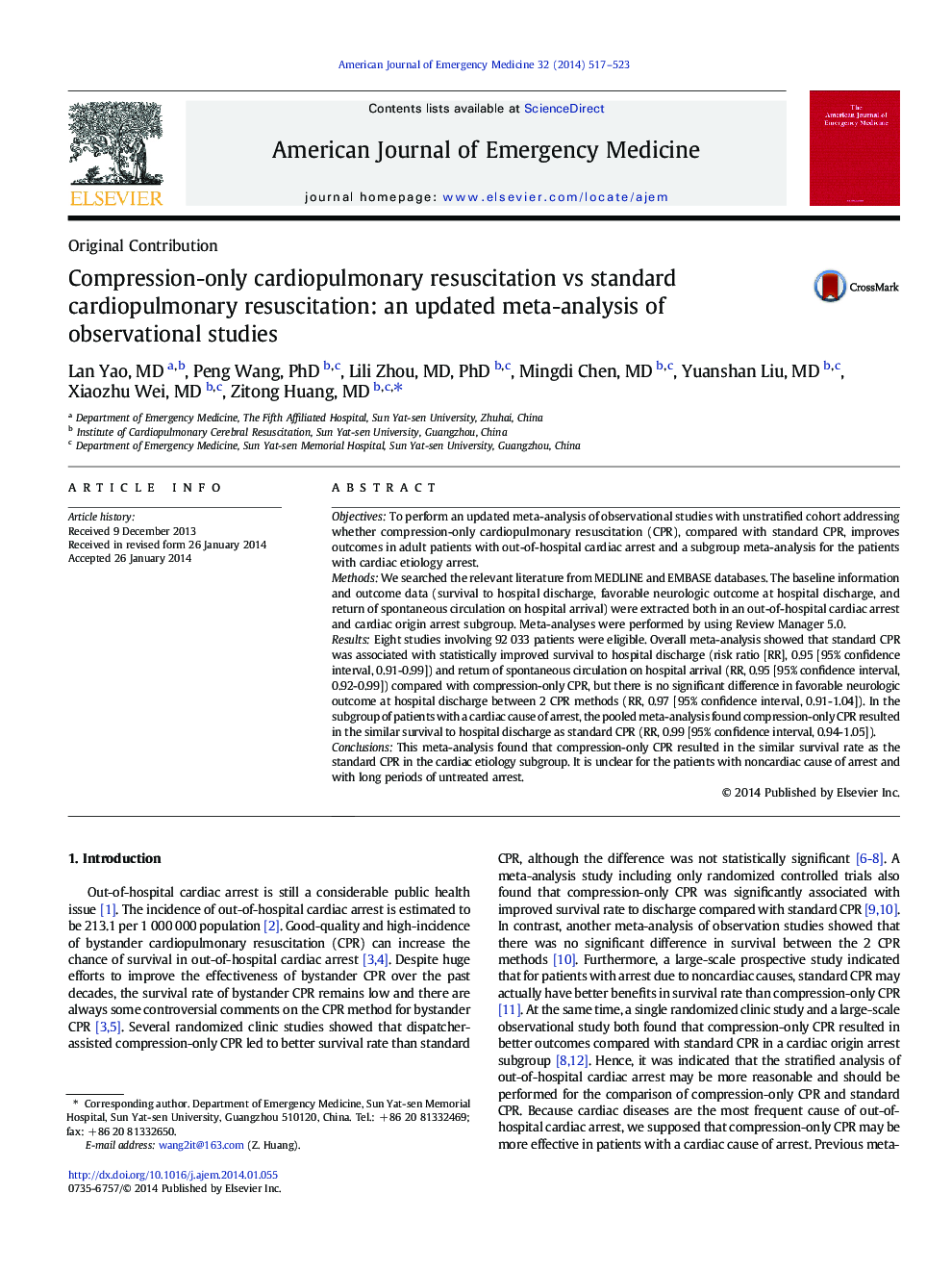 Compression-only cardiopulmonary resuscitation vs standard cardiopulmonary resuscitation: an updated meta-analysis of observational studies