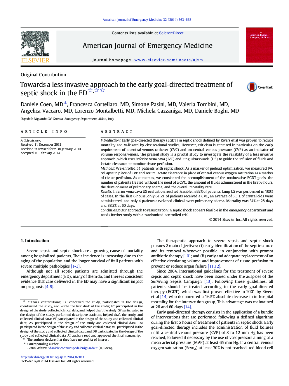 Towards a less invasive approach to the early goal-directed treatment of septic shock in the ED 