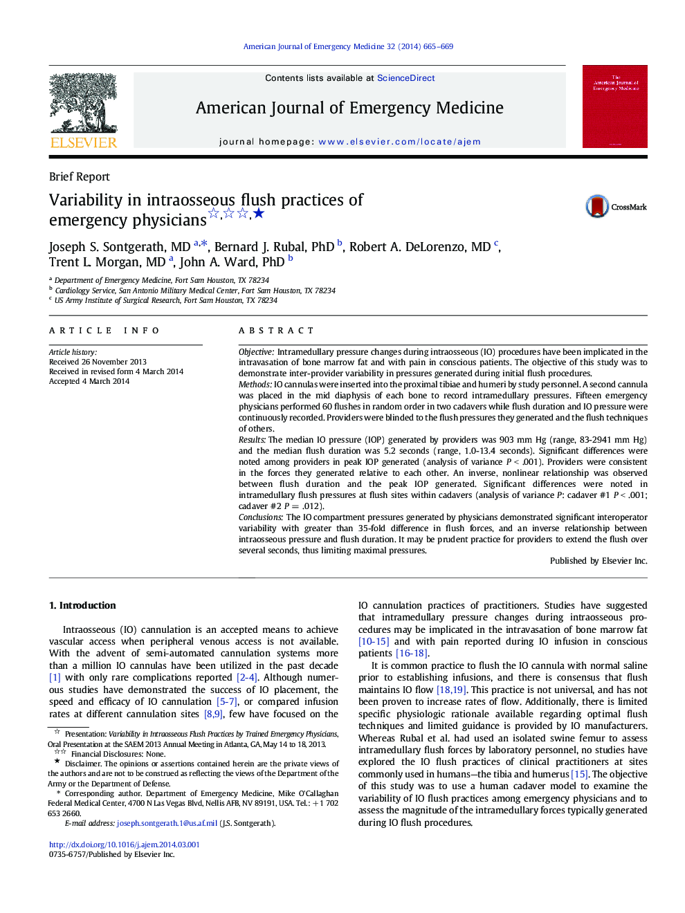 Variability in intraosseous flush practices of emergency physicians ★