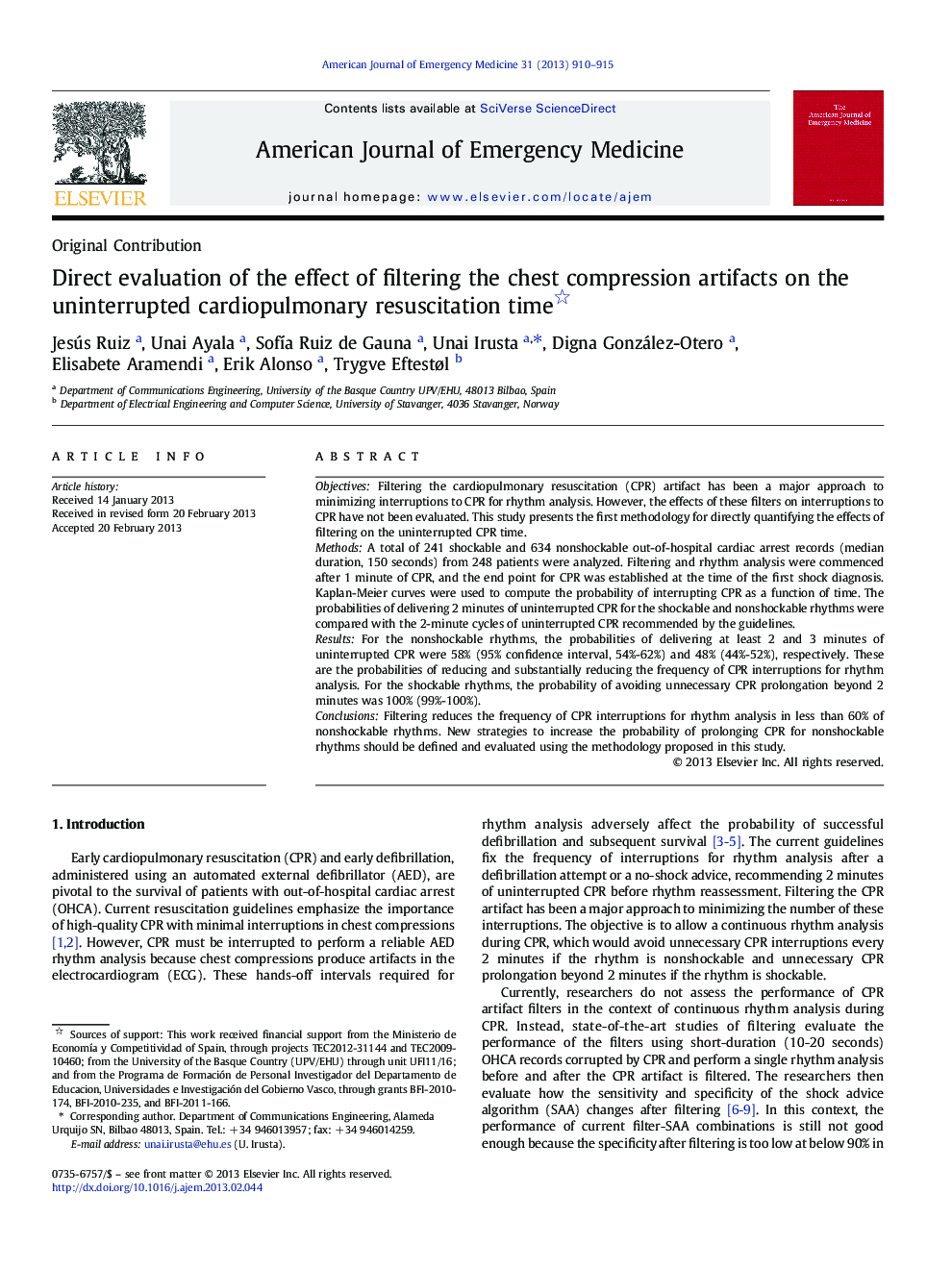 Direct evaluation of the effect of filtering the chest compression artifacts on the uninterrupted cardiopulmonary resuscitation time 