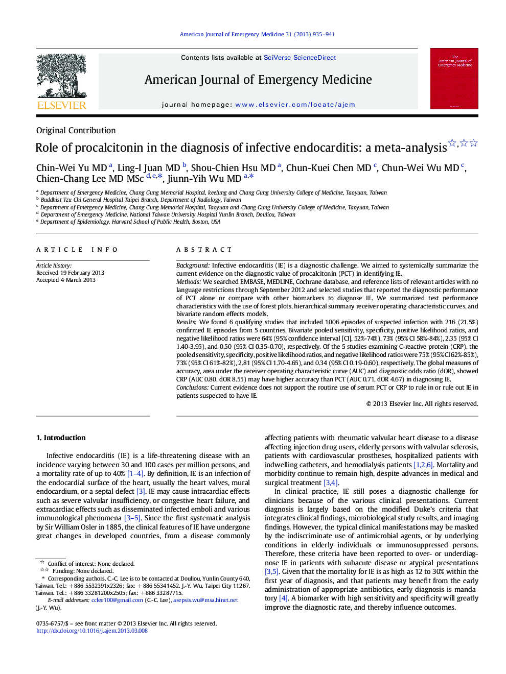 Role of procalcitonin in the diagnosis of infective endocarditis: a meta-analysis 