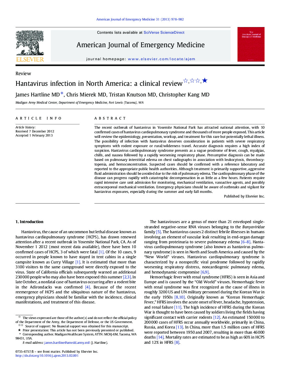 Hantavirus infection in North America: a clinical review ★