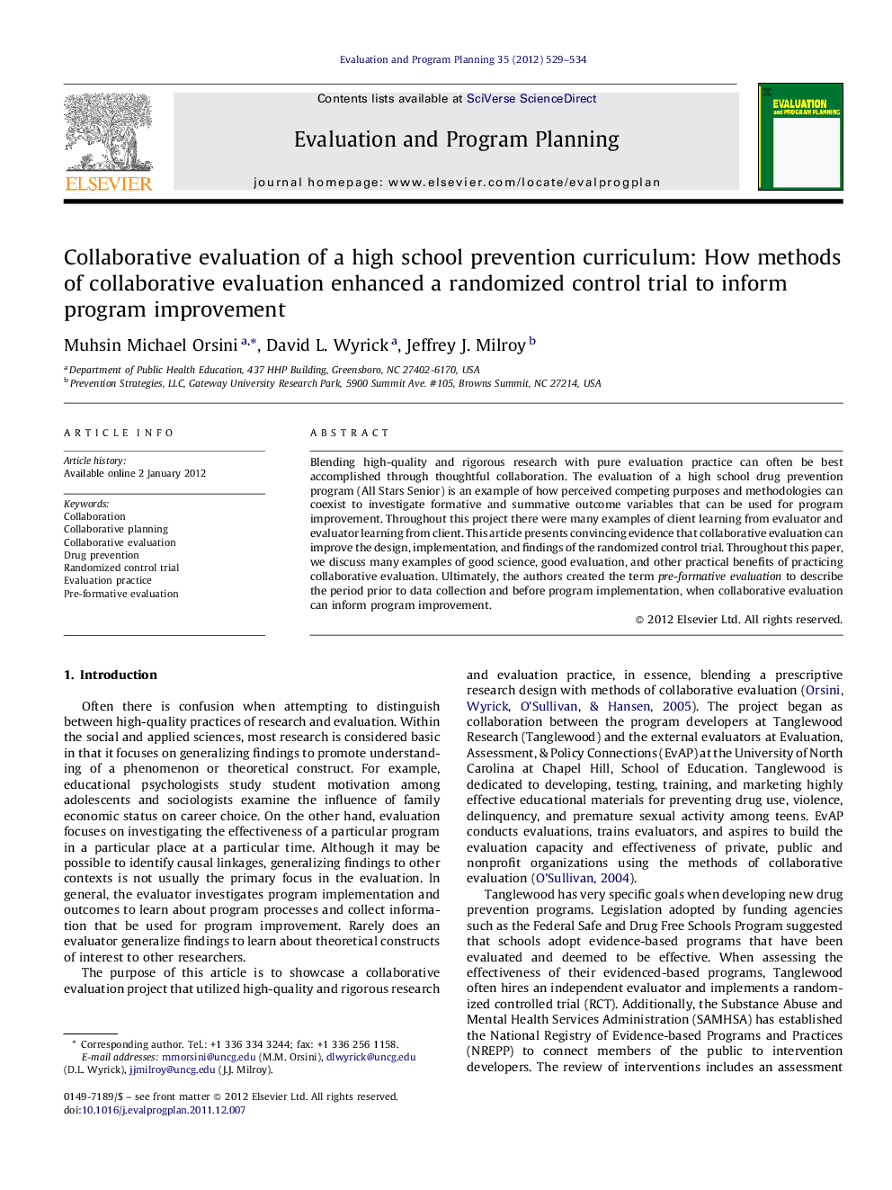 Collaborative evaluation of a high school prevention curriculum: How methods of collaborative evaluation enhanced a randomized control trial to inform program improvement