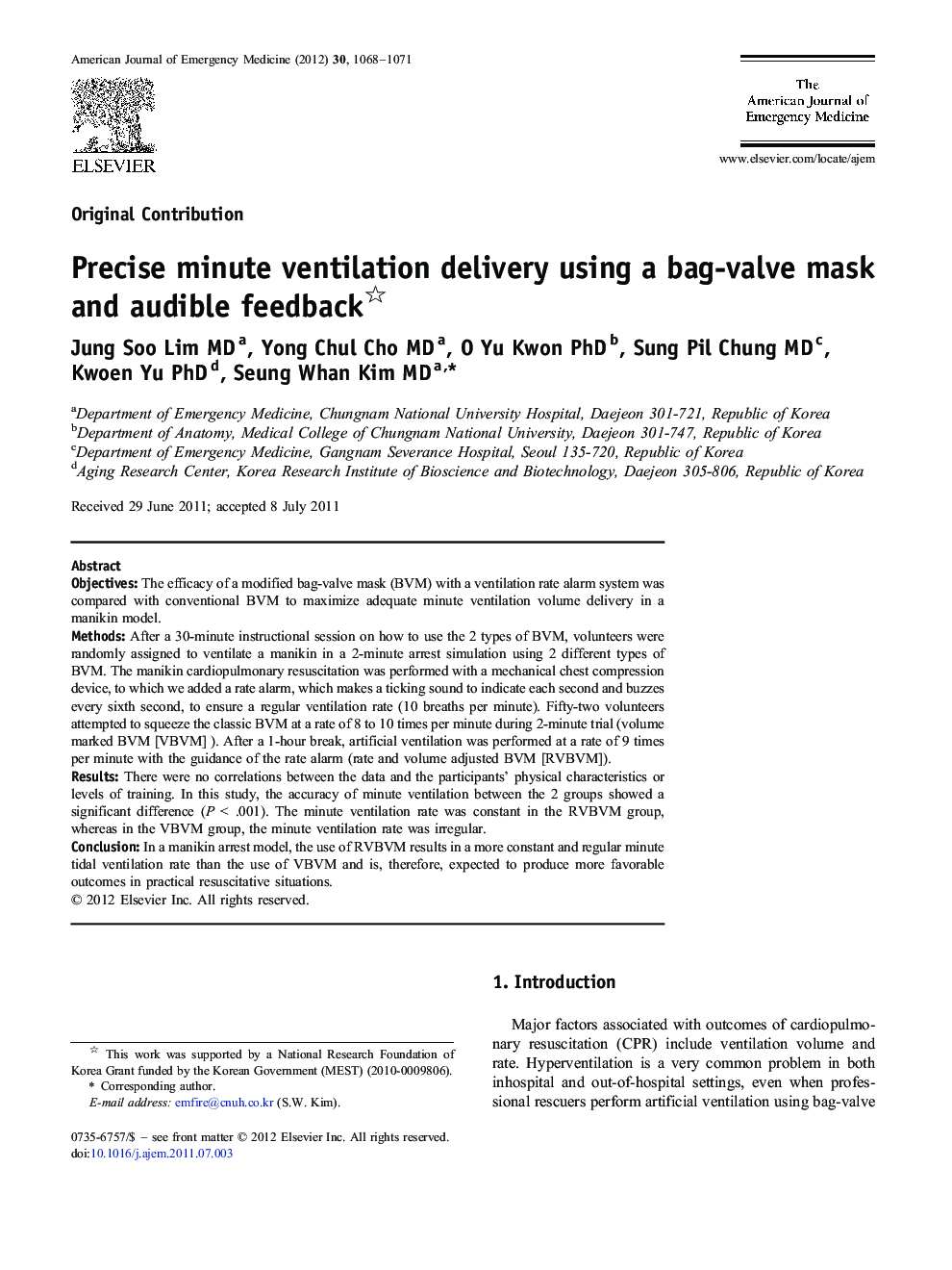 Precise minute ventilation delivery using a bag-valve mask and audible feedback 
