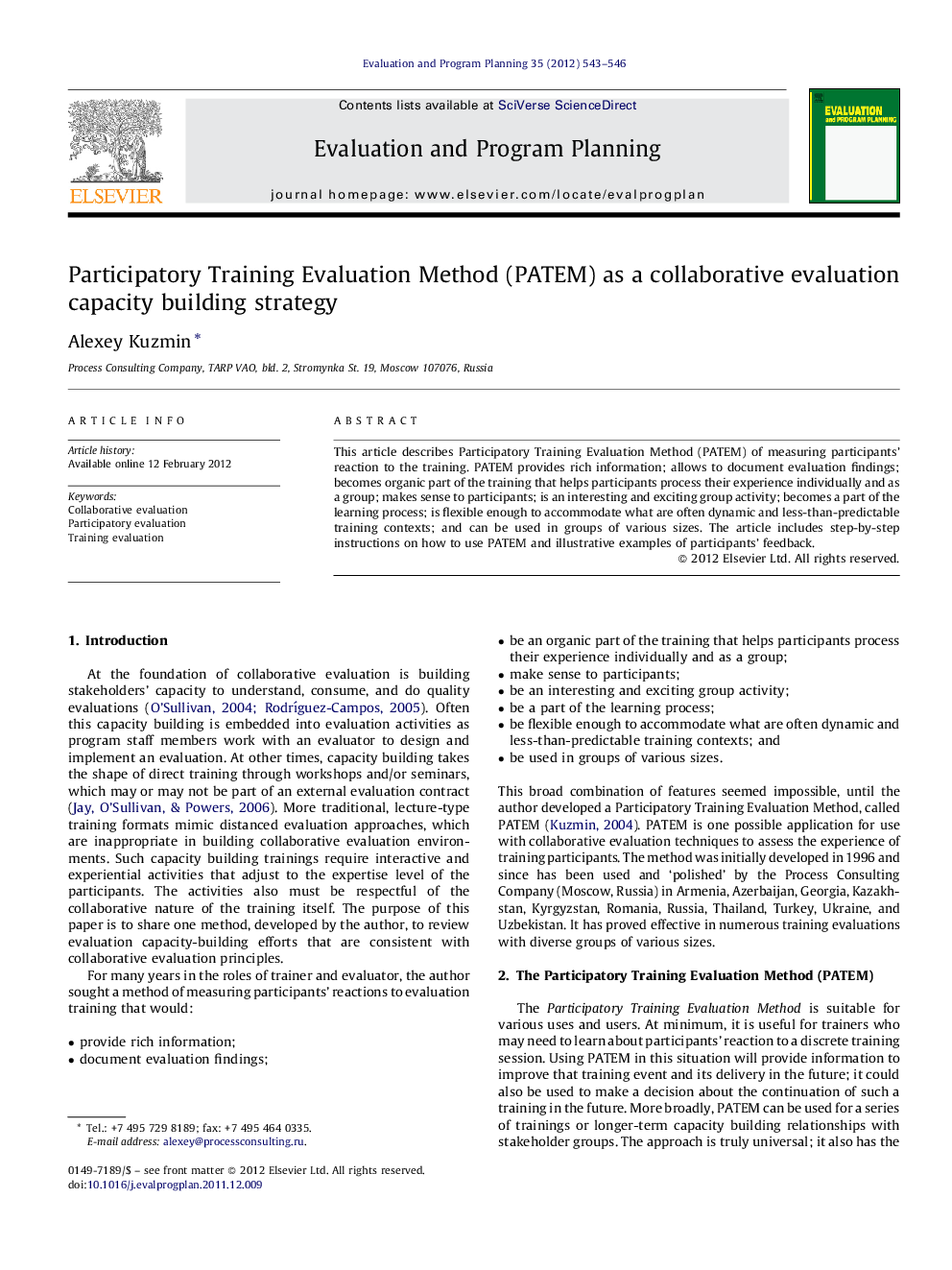 Participatory Training Evaluation Method (PATEM) as a collaborative evaluation capacity building strategy