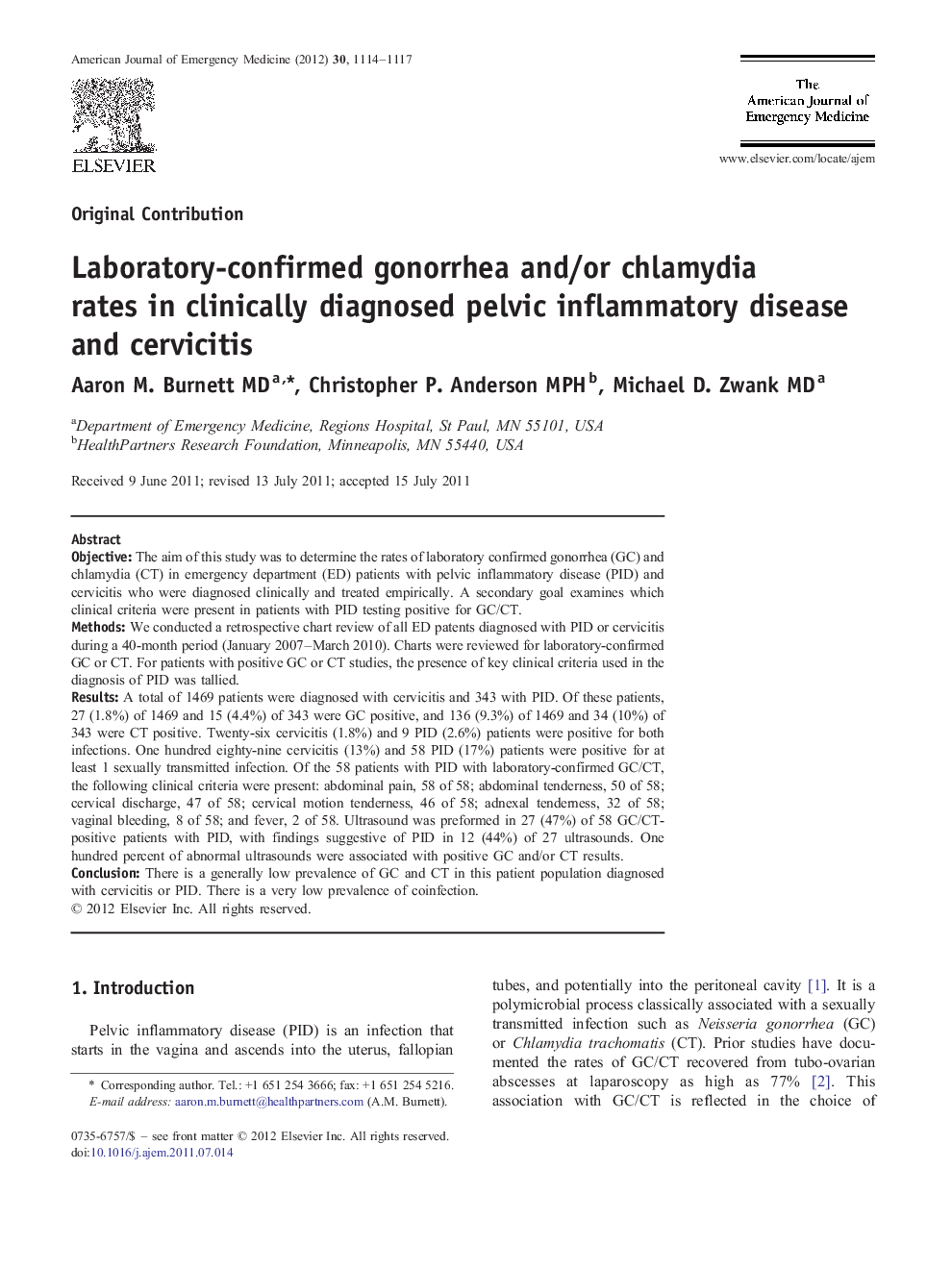 Laboratory-confirmed gonorrhea and/or chlamydia rates in clinically diagnosed pelvic inflammatory disease and cervicitis