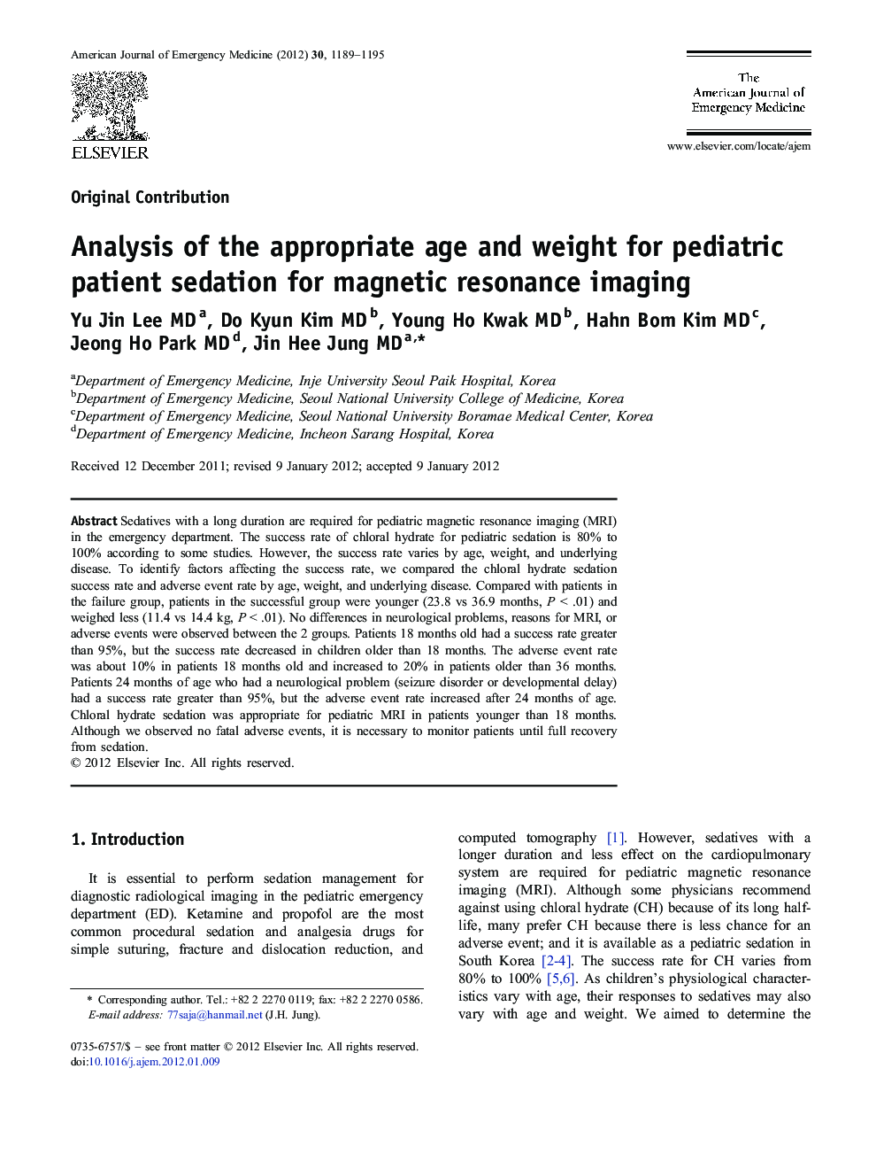 Analysis of the appropriate age and weight for pediatric patient sedation for magnetic resonance imaging
