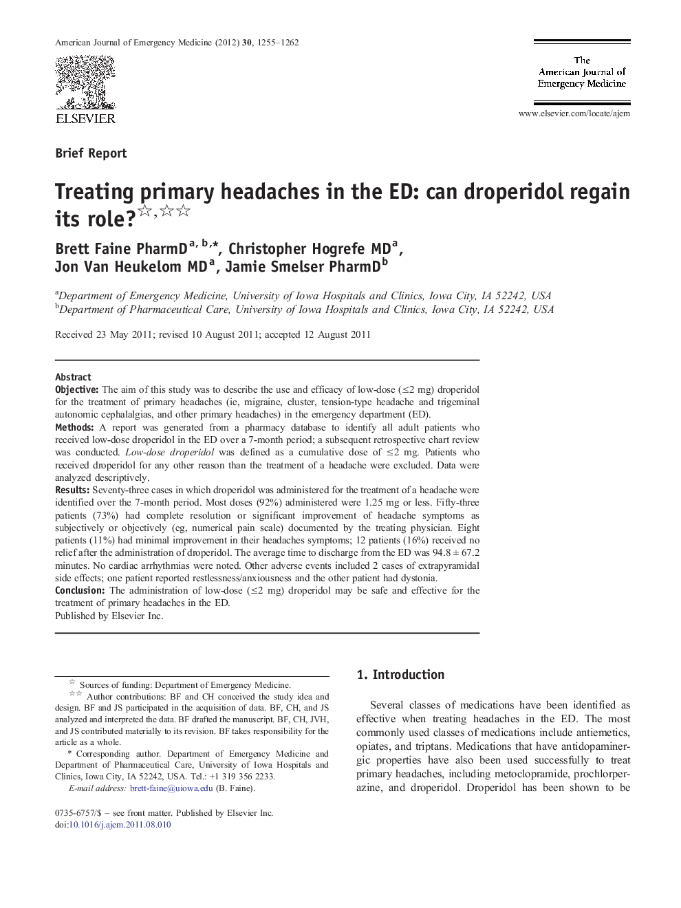 Treating primary headaches in the ED: can droperidol regain its role?
