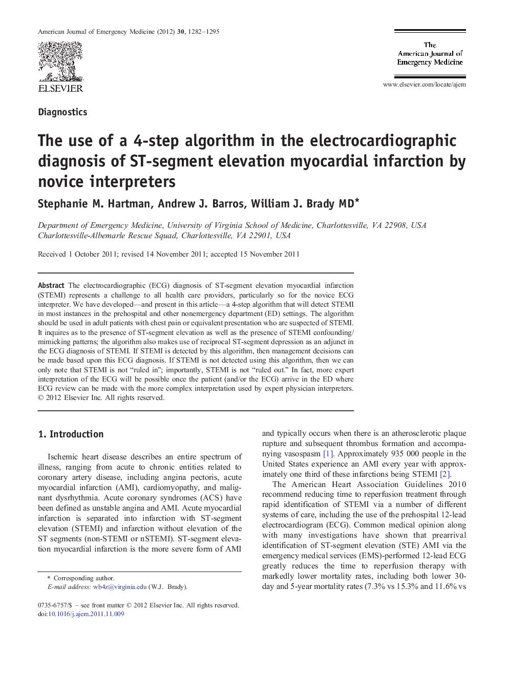 The use of a 4-step algorithm in the electrocardiographic diagnosis of ST-segment elevation myocardial infarction by novice interpreters