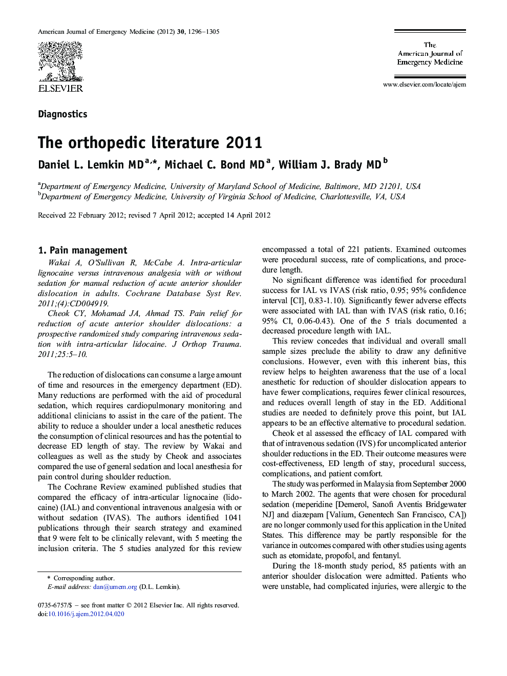 The orthopedic literature 2011